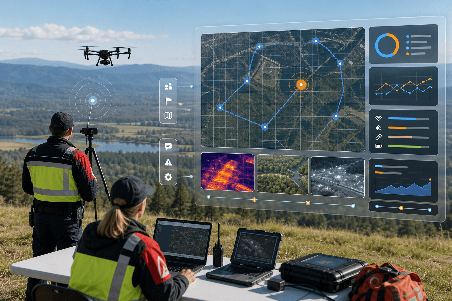 Civilian emergency response UAV support with operational awareness interface